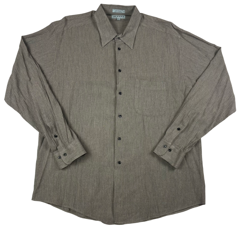 Alfani Shirt Mens Size 16 1/2 34-35 Gray Stripe Button Down Single Needle Vtg